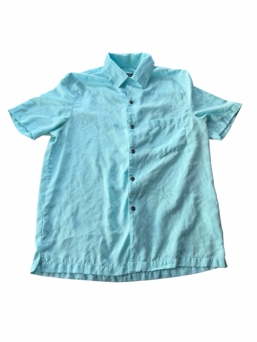 George Men's Tropical Teal Textured Palm Short Sleeve Button Down Shirt Size M